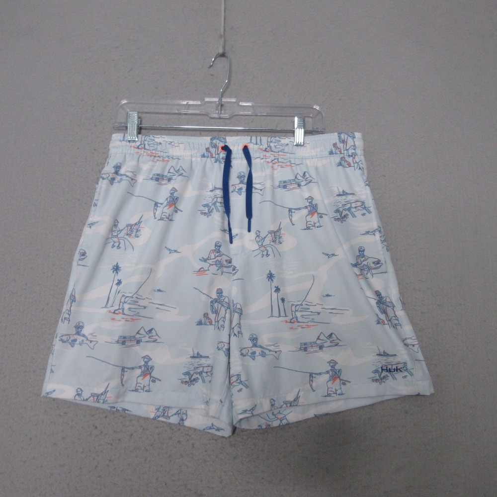 Huk Pursuit Volley Swim Shorts L Men Blue Fishing Beach Vacation Pool Pull On